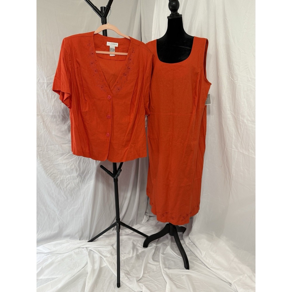 NWT Sag Harbor Maxi Skirt Set Women's 24W Orange Dress & Jacket Set Embroidered